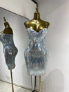 Eisa sequin rhinestone mesh bodycon mini dress for women. Sexy sparkly outfit for birthdays, nightlife, and photoshoots.