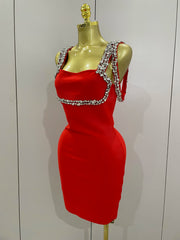 Alicia Luxury Sexy Shining Diamond Backless Bandage Bodycon Mini Dress Women Party Outfit