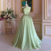 2025 Sage Green Elegant One-Shoulder A-Line Appliques Long Evening Gown