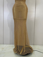 Eva sexy halter sparkly diamond golden mesh sequin maxi dress for evening gala styling