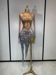 Tiffany sparkly rhinestone tassel mini dress for luxury birthday parties and evening events