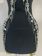 Envious Designs Kiera sexy strapless diamond chain black backless bodycon bandage mini dress for birthday and nightclub styling
