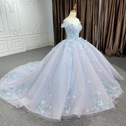 Blue Pearls Lace Quinceañera Dress