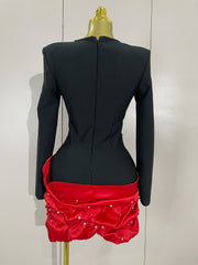 Sexy black and red mesh long sleeve bandage mini dress – women’s bodycon evening birthday party gown