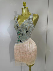 Anastacia sparkly diamond mirror sleeveless mesh see-through mini dress for evening and birthday party styling
