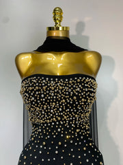 Demi luxury beaded strapless bandage bodycon dress with mesh scarf