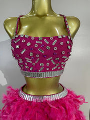 Margie two-piece party set featuring a beaded crop top and feather skirt for a glamorous statement look
