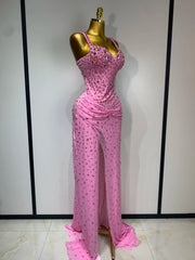 Sasha sparkly pink crystal maxi long evening gown for luxury birthdays, parties, and weddings.