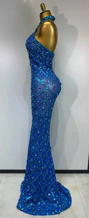 Kate Sparkly Rhinestone Backless Mesh Long Dress
