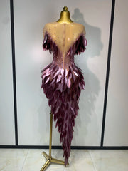 Olive sexy sheer mesh diamond luxury bodycon birthday dress