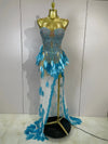 Liah sparkly diamond pearl strapless mesh maxi dress for evening party and stage performance styling