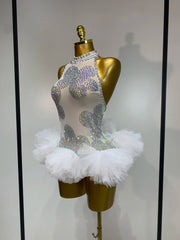 Arah sheer mesh bodysuit featuring sparkling diamond-like embellishments for a glamorous party outfit