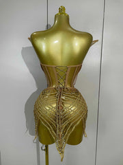 Stella sparkling gold diamond sequins mesh see-through mini dress for women party night out