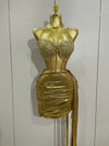Toni Sparkly Gold Sexy Top Two Pieces Short Skirt Set