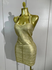 Envious Designs Zaylee sexy sleeveless golden bodycon mini bandage dress for birthday and cocktail party styling
