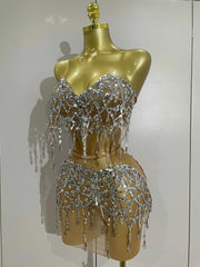 Julie sparkling silver sequins two-piece birthday party dress for women night out