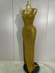 Rhonda sexy sparkle diamonds mesh see through evening maxi dress for women party night out