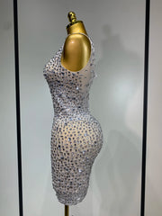 Carole luxury sparkly rhinestone sexy mesh see through short dress
