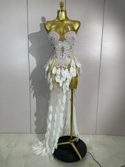 Liah sparkly diamond pearl strapless mesh maxi dress for evening party and stage performance styling