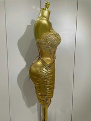 Toni Sparkly Gold Sexy Top Two Pieces Short Skirt Set