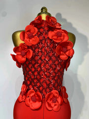 Women Sexy Sleeveless Flower Beading Bodycon Bandage Dresses 2026 Celebrity Elegant Cocktail Luxury Birthfay Evening Party Dress