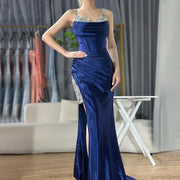 2025 Spaghetti Strap Satin Evening Dress with High Slit