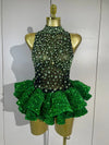 Michelle green sheer mesh bodysuit with sparkling rhinestone and sequin embellishments