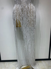 Allison elegant sexy shiny crystal tassel long dress