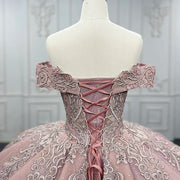 Pink Embroidered Quinceañera Gown