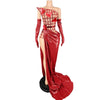 Lyra sexy mesh see-through top skirt long gloves prom set elegant gown.