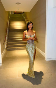 Sparkly gold dress with sweetheart neckline