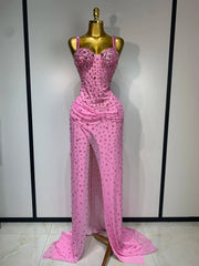 Sasha sparkly pink crystal maxi long evening gown for luxury birthdays, parties, and weddings.