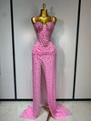 Sasha sparkly pink crystal maxi long evening gown for luxury birthdays, parties, and weddings.