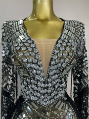 Candice sparkling diamond sequin tassel long sleeve sheer mesh mini dress for women party night out