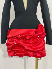 Sexy black and red mesh long sleeve bandage mini dress – women’s bodycon evening birthday party gown