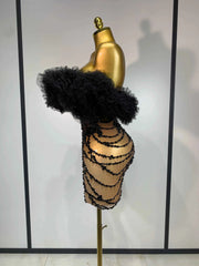 Women Sexy Strapless Backless Black Diamond Mini Dress Evening Party Birthday Costume Nightclub Singer Stage Performance Costume