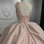 Flowers Pink V-Neck Quinceañera Dress