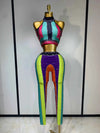 Pamela Sparkly Rhinestones Colorful Top and Pants Two-Piece Set