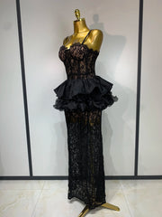 Kelly black sleeveless lace ruffle bodycon dress for birthday parties and special occasions