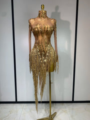 Tiffany sparkly rhinestone tassel mini dress for luxury birthday parties and evening events