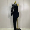 Kayla sexy one-shoulder rhinestone black long bodycon bandage dress