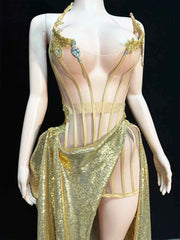 Khloe Slit gold Evening Dress