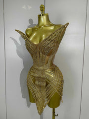 Stella sparkling gold diamond sequins mesh see-through mini dress for women party night out