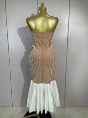 Shane strapless diamond and pearl bodycon mermaid dress for prom, evening parties, or red carpet events.
