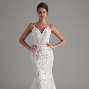 V-Neck Lace Mermaid Wedding Dress