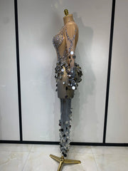 Envious Designs Aubrey sexy long sleeve sequin diamond maxi long dress for evening gala styling