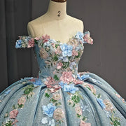 Short Sleeves Tulle Appliqué Quinceañera Dress