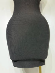 Nyra backless black bandage mini dress featuring a bodycon fit and hand-applied sparkly diamond embellishments.