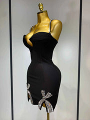 Mary V Neck Beaded Black Mini Bandage Dress