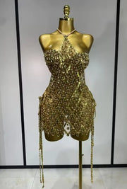 Kyra sparkly sequin diamond mesh two-piece dress set with transparent top for women’s evening, birthday, or party wear.